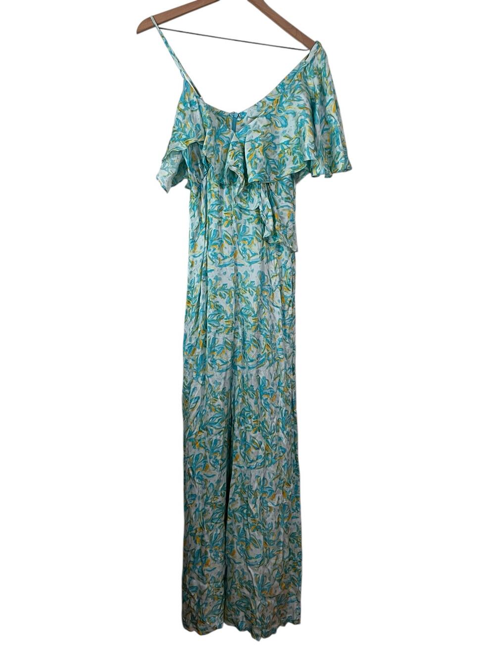 Anthropologie Corey Lynn Calter Ruffle Wide-Leg Jumpsuit Blue Floral Size Small